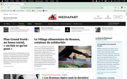 Reportage photo sur le Village Alimentaire dans Médiapart, décembre 2022 