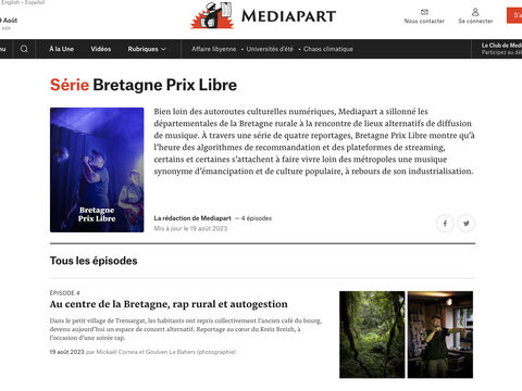 Série de 4 reportages sur les lieux musicaux alternatifs en Bretagne, séries d'été Mediapart 2023 https://www.mediapart.fr/journal/dossier/culture-et-idees/bretagne-prix-libre